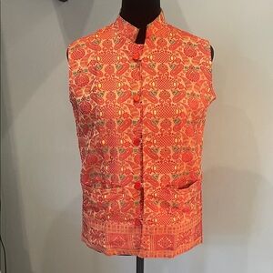 Vibrant Orange Patterned Vest -taco Tuesday style